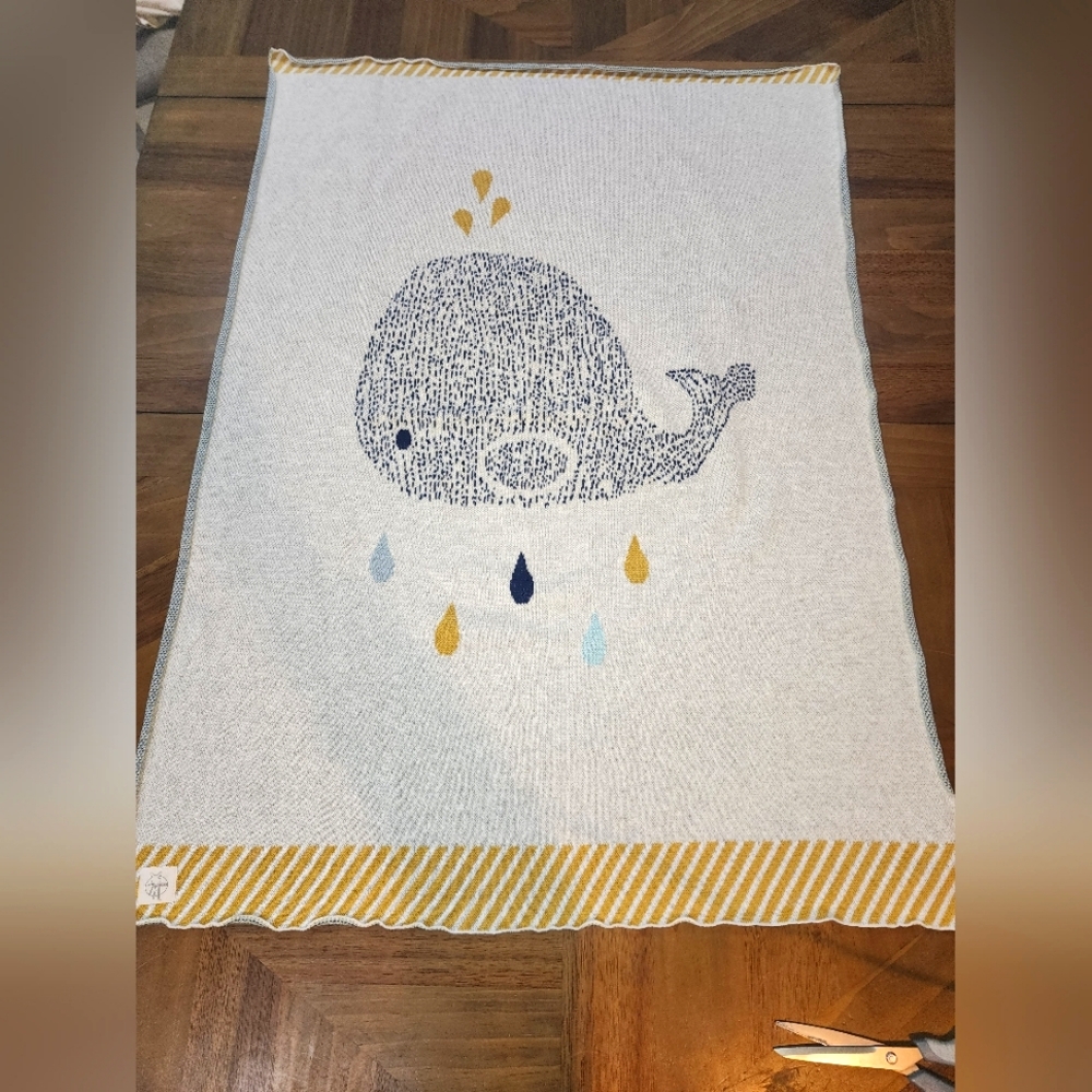 Lassig Whale Baby Blanket Organic Cotton GOTS 28.5x39" Sweater Knit Germany